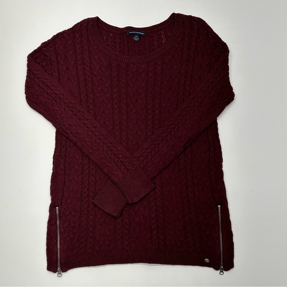 American Eagle Women’s Maroon Cable Knit Sweater M Y2K PREPPY CASUAL - Picture 11 of 14